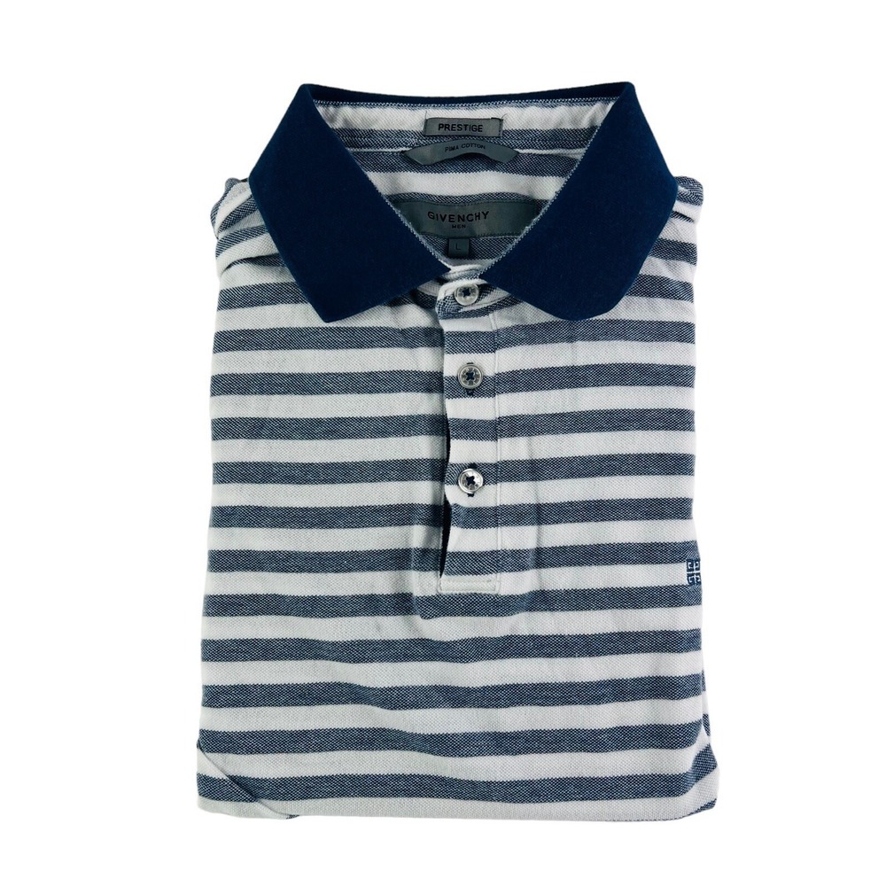Givenchy Blue &‎ White Stripe Prestige Short Sleeve Cotton Polo Shirt Size Large